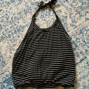 White and black halter crop top